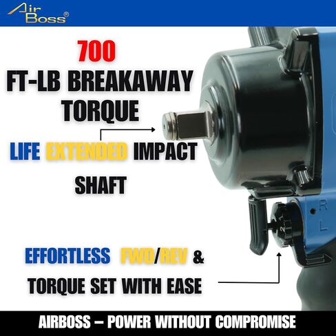 AW-100T 1/2" Stubby Air Impact Wrench, 700 ft-lbs Breakaway Torque, Twin Hammer, Magnesium Alloy, Compact High Torque Pneumatic Tool for Lug Nuts, Tire Service, Tight Spaces & Auto Shop in Kuwait