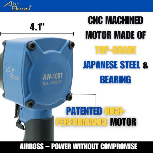 AW-100T 1/2" Stubby Air Impact Wrench, 700 ft-lbs Breakaway Torque, Twin Hammer, Magnesium Alloy, Compact High Torque Pneumatic Tool for Lug Nuts, Tire Service, Tight Spaces & Auto Shop in Kuwait