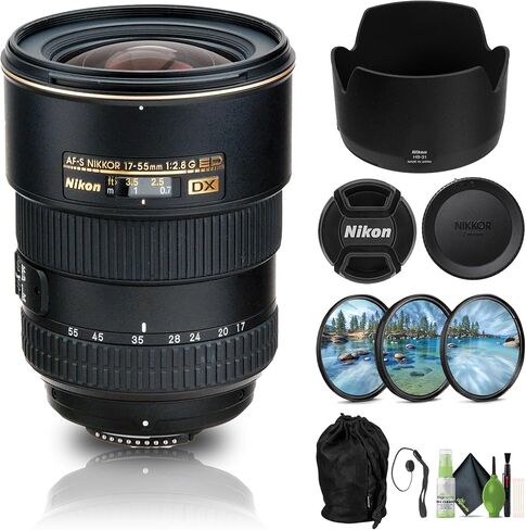 Nikon AF-S DX Zoom-NIKKOR 17-55mm f/2.8G IF-ED Lens (2147) + Filter Kit + Cap Keeper + Cleaning Kit in Kuwait