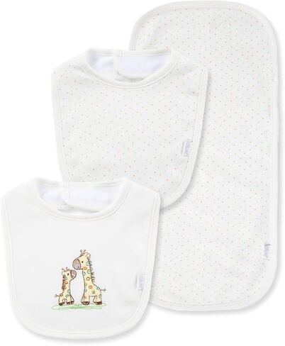 Little Me Clothes for Baby Boys’ and Girls’ 2 Bibs and 1 Burp Cloth Set, Soft Cotton Feeding Essentials with Velcro Closures in Kuwait