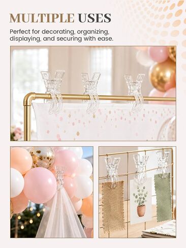 16 Pack Balloon Arch Clips, 3.5 Inch Clear Spring Clamps with Reinforced Metal Spring for Backdrop Stand, Heavy Duty Plastic Photo Pegs for Birthday Party, Wedding Decor and Crafts in Kuwait