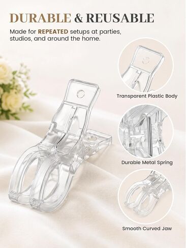 16 Pack Balloon Arch Clips, 3.5 Inch Clear Spring Clamps with Reinforced Metal Spring for Backdrop Stand, Heavy Duty Plastic Photo Pegs for Birthday Party, Wedding Decor and Crafts in Kuwait