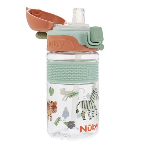 Nuby Thirsty Kids Flip-It Bolt Toddler Cup with Push-Button Locking Flip-Top and Silicone Spout - 12 oz - Easy-Grip and Spill-Resistant - 18+ Months - Mammoths in Kuwait