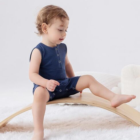 Baby Boys Sleeveless Romper,Newborn Tank Top Summer Clothes Short Jumpsuit | 2 pack cotton infant boy rompers, soft bodysuit, solid outfits,Green+Blue,6-12M in Kuwait