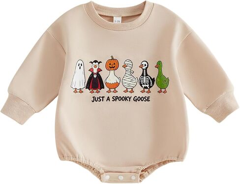 Newborn Baby Boy Fall Clothes Pumpkin Goose Print Romper Onesie | Cute Long Sleeve Crew Neck Romper Onesie Bodysuit Fall Winter Clothes in Kuwait