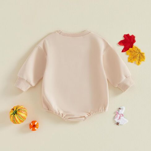 Newborn Baby Boy Fall Clothes Pumpkin Goose Print Romper Onesie | Cute Long Sleeve Crew Neck Romper Onesie Bodysuit Fall Winter Clothes in Kuwait