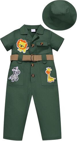 Toddler Baby Boys Safari Outfit Short Sleeve Jumpsuit Hat Zoo Keeper Wild One Birthday Cake Smash Photoshoot Outfit in Kuwait