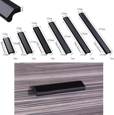 Wardrobe Door Handles,2 Pack Finger Edge Pull Furniture Drawer Handles Invisible Handles Aluminum Alloy Knobs Door Levers for Cupboard,Closet,Wardrobe(Black,Hole Distance 128mm) in Kuwait