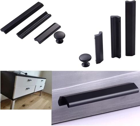 Wardrobe Door Handles,2 Pack Finger Edge Pull Furniture Drawer Handles Invisible Handles Aluminum Alloy Knobs Door Levers for Cupboard,Closet,Wardrobe(Black,Hole Distance 128mm) in Kuwait