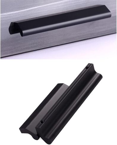 Wardrobe Door Handles,2 Pack Finger Edge Pull Furniture Drawer Handles Invisible Handles Aluminum Alloy Knobs Door Levers for Cupboard,Closet,Wardrobe(Black,Hole Distance 128mm) in Kuwait