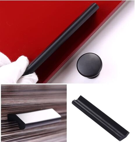 Wardrobe Door Handles,2 Pack Finger Edge Pull Furniture Drawer Handles Invisible Handles Aluminum Alloy Knobs Door Levers for Cupboard,Closet,Wardrobe(Black,Hole Distance 128mm) in Kuwait