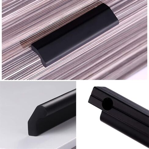 Wardrobe Door Handles,2 Pack Finger Edge Pull Furniture Drawer Handles Invisible Handles Aluminum Alloy Knobs Door Levers for Cupboard,Closet,Wardrobe(Black,Hole Distance 128mm) in Kuwait