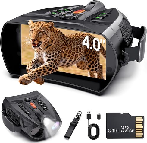 Night Vision Goggles for Adults 4K 10X Digital Zoom | 4'' HD IPS Screen, 850nm IR Illuminator, 7 Level IR, 5000mAh Battery, 1080P Recording, 32GB Card for Hunting Camping Security in Kuwait