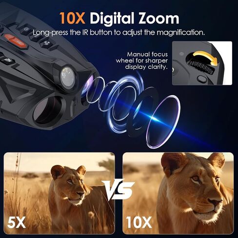Night Vision Goggles for Adults 4K 10X Digital Zoom | 4'' HD IPS Screen, 850nm IR Illuminator, 7 Level IR, 5000mAh Battery, 1080P Recording, 32GB Card for Hunting Camping Security in Kuwait