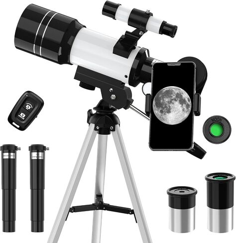 Telescope for Kids, 70MM Aperture Telescopes for Adults (15X-150X) with FMC Optics, 300MM Astronomical Refractor Telescope for Beginners with Phone Adapter, Portable Astronomy Gifts for Moon and Star in Kuwait