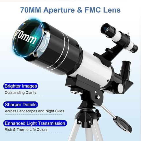 Telescope for Kids, 70MM Aperture Telescopes for Adults (15X-150X) with FMC Optics, 300MM Astronomical Refractor Telescope for Beginners with Phone Adapter, Portable Astronomy Gifts for Moon and Star in Kuwait