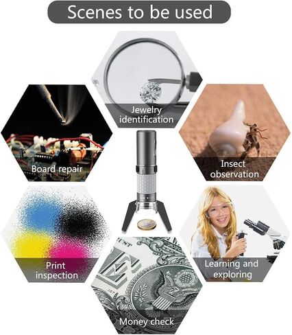 Jiusion 4K 50-1000x WiFi USB Handheld Microscope with Case & Metal Stand | 3840x2160P Wireless Endoscope Camera with 8 LEDs & Storage Case for iPhone iPad Android Mac Windows Linux Chrome in Kuwait
