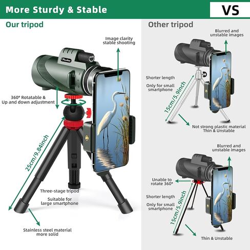 40x60 HD Monocular Telescope for Adults with Smartphone Adapter Tripod Hand Strap, Hand-held Monocular for Adults with BAK4 Prism&FMC Lens for Birdwatching Hiking Concert Travelling in Kuwait