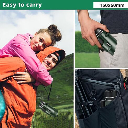40x60 HD Monocular Telescope for Adults with Smartphone Adapter Tripod Hand Strap, Hand-held Monocular for Adults with BAK4 Prism&FMC Lens for Birdwatching Hiking Concert Travelling in Kuwait