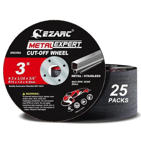 EZARC Metal Cut Off Wheels 3 x 1/16 x 3/8-Inch, 25-Pack | Ultra-Thin Discs, Up to 2x Life, Clean Cuts, Die Grinder Cut Off Wheel for Carbon Steel, Stainless Steel, Iron, Copper in Kuwait