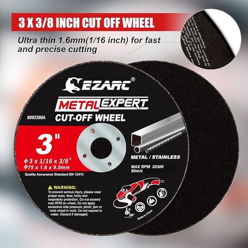 EZARC Metal Cut Off Wheels 3 x 1/16 x 3/8-Inch, 25-Pack | Ultra-Thin Discs, Up to 2x Life, Clean Cuts, Die Grinder Cut Off Wheel for Carbon Steel, Stainless Steel, Iron, Copper in Kuwait