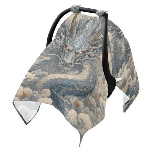 Fall Dragon Print Baby Car Seat Cover Stroller Shade | Muslin-like Cotton Blend, Breathable, Multi-use, Newborn Essentials Must Haves, Fits Most Strollers, for Babies Boys Girls in Kuwait