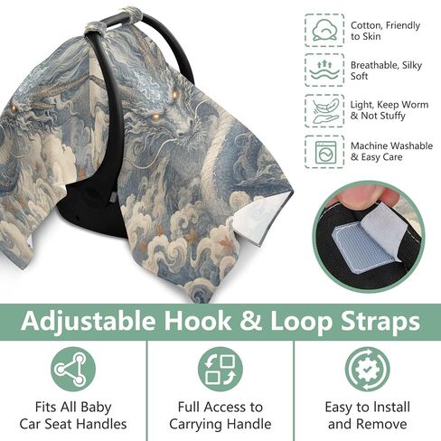 Fall Dragon Print Baby Car Seat Cover Stroller Shade | Muslin-like Cotton Blend, Breathable, Multi-use, Newborn Essentials Must Haves, Fits Most Strollers, for Babies Boys Girls in Kuwait