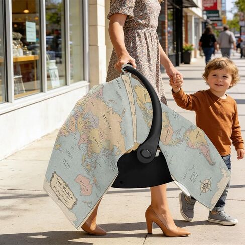 World Map Pattern Baby Car Seat Cover Nursing Cover | Muslin-like Cotton Blend, Breathable, Multi-use, Newborn Essentials Must Haves, Fits Most Strollers, for Babies Boys Girls in Kuwait