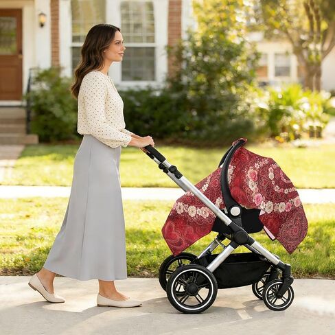 Valentine Heart Print Baby Car Seat Cover Stroller Canopy | Muslin-like Cotton Blend, Breathable, Multi-use, Newborn Essentials Must Haves, Fits Most Strollers, for Babies Boys Girls in Kuwait