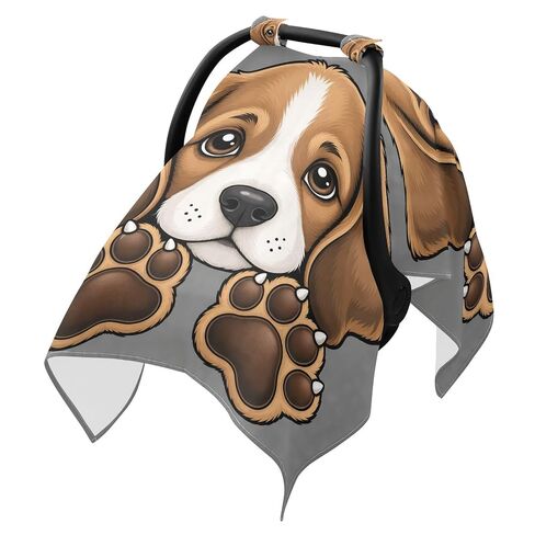 Beagle Puppy Pattern Baby Car Seat Cover Infant Carseat Canopy | Muslin-like Cotton Blend, Breathable, Multi-use, Newborn Essentials Must Haves, Fits Most Strollers, for Babies Boys Girls in Kuwait
