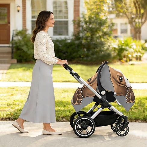 Beagle Puppy Pattern Baby Car Seat Cover Infant Carseat Canopy | Muslin-like Cotton Blend, Breathable, Multi-use, Newborn Essentials Must Haves, Fits Most Strollers, for Babies Boys Girls in Kuwait