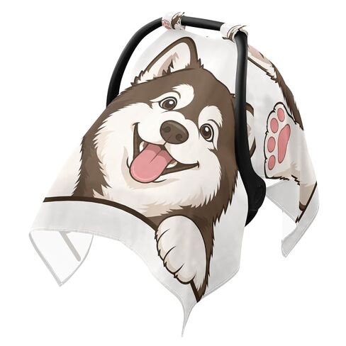 Siberian Husky Print Baby Car Seat Cover Carseat Canopy Cover | Muslin-like Cotton Blend, Breathable, Multi-use, Newborn Essentials Must Haves, Fits Most Strollers, for Babies Boys Girls in Kuwait