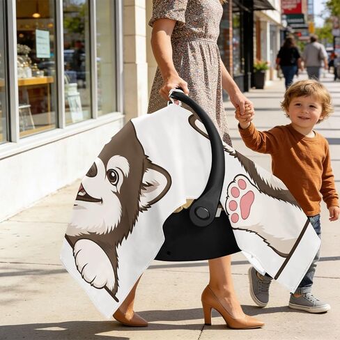 Siberian Husky Print Baby Car Seat Cover Carseat Canopy Cover | Muslin-like Cotton Blend, Breathable, Multi-use, Newborn Essentials Must Haves, Fits Most Strollers, for Babies Boys Girls in Kuwait