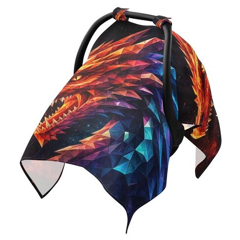 Dragon Head Pattern Baby Car Seat Cover Breastfeeding Cover | Muslin-like Cotton Blend, Breathable, Multi-use, Newborn Essentials Must Haves, Fits Most Strollers, for Babies Boys Girls in Kuwait
