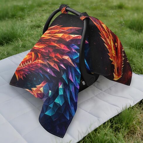 Dragon Head Pattern Baby Car Seat Cover Breastfeeding Cover | Muslin-like Cotton Blend, Breathable, Multi-use, Newborn Essentials Must Haves, Fits Most Strollers, for Babies Boys Girls in Kuwait