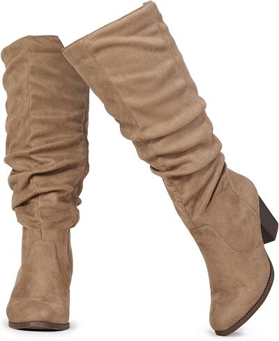 RF ROOM OF FASHION Women's WIDE CALF Block Heel Dress Knee High Boots (DARK TAUPE-D1, Size 11) in Kuwait