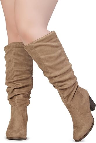 RF ROOM OF FASHION Women's WIDE CALF Block Heel Dress Knee High Boots (DARK TAUPE-D1, Size 11) in Kuwait