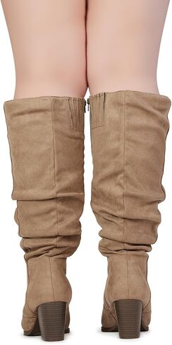 RF ROOM OF FASHION Women's WIDE CALF Block Heel Dress Knee High Boots (DARK TAUPE-D1, Size 11) in Kuwait