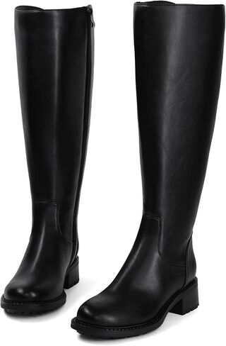 USIMAD Knee High Boots for Women Round Toe Tall Flat Low Chunky Heel Long Riding Boots in Kuwait