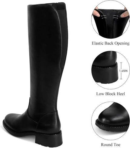 USIMAD Knee High Boots for Women Round Toe Tall Flat Low Chunky Heel Long Riding Boots in Kuwait
