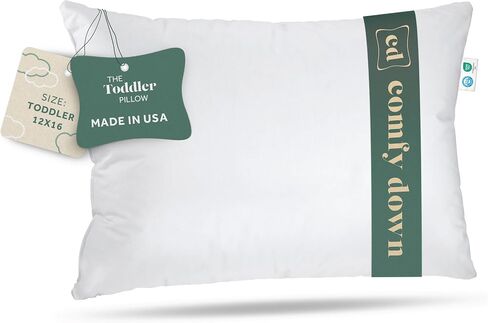 ComfyDown Toddler Pillow, 800 Fill Power Goose Down Fill, 300 Thread Count 100% Cotton Cover - Made in USA 18 Months to 6 Years (12X16) in Kuwait