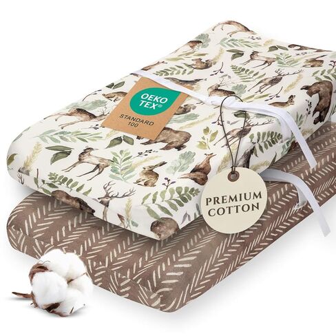 Pobi Baby Changing Pad Cover for Boys, Soft Cotton Blend (Wildlife) | Diaper Changing Table Cover, Premium Cotton Blend, 16x32 Standard Pads, Soft, Breathable, Snug, Safe, Newborn, Machine Wash in Kuwait