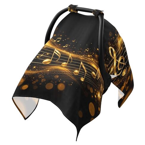 Music Notes Print Baby Car Seat Cover Stroller Shade | Muslin-like Cotton Blend, Breathable, Multi-use, Newborn Essentials Must Haves, Fits Most Strollers, for Babies Boys Girls in Kuwait