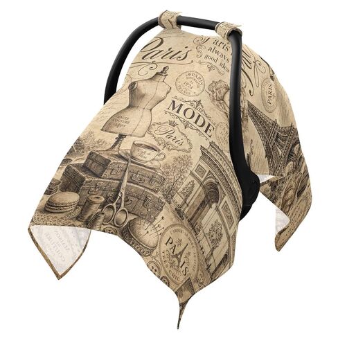 Eiffel Tower Pattern Baby Car Seat Cover Stroller Shade | Muslin-like Cotton Blend, Breathable, Multi-use, Newborn Essentials Must Haves, Fits Most Strollers, for Babies Boys Girls in Kuwait