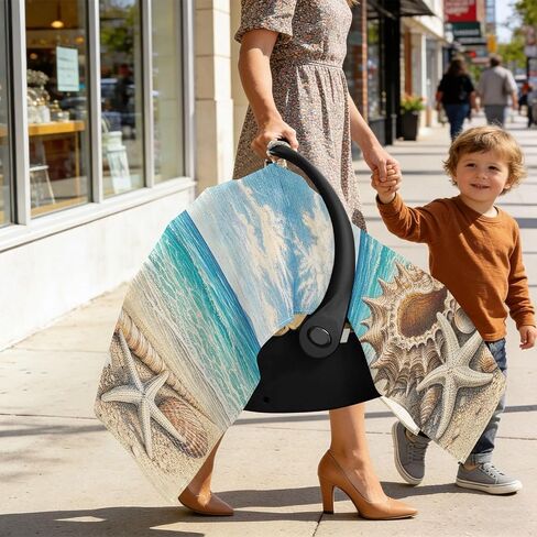 Seashell Beach Pattern Baby Car Seat Cover Infant Carseat Cover | Muslin-like Cotton Blend, Breathable, Multi-use, Newborn Essentials Must Haves, Fits Most Strollers, for Babies Boys Girls in Kuwait