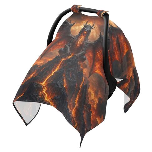 Fire Dragon Pattern Baby Car Seat Cover Stroller Sun Shade | Muslin-like Cotton Blend, Breathable, Multi-use, Newborn Essentials Must Haves, Fits Most Strollers, for Babies Boys Girls in Kuwait