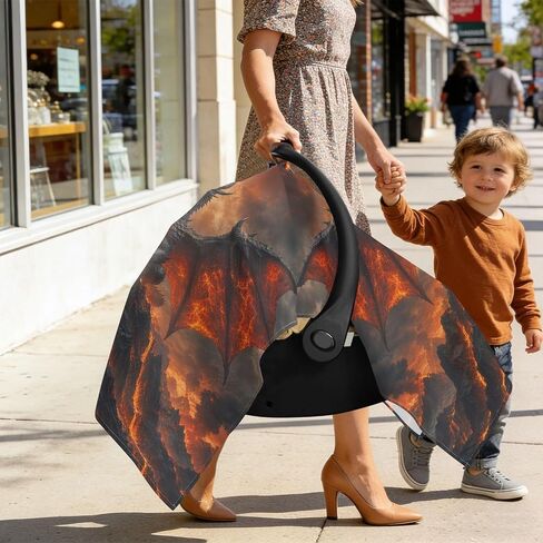 Fire Dragon Pattern Baby Car Seat Cover Stroller Sun Shade | Muslin-like Cotton Blend, Breathable, Multi-use, Newborn Essentials Must Haves, Fits Most Strollers, for Babies Boys Girls in Kuwait
