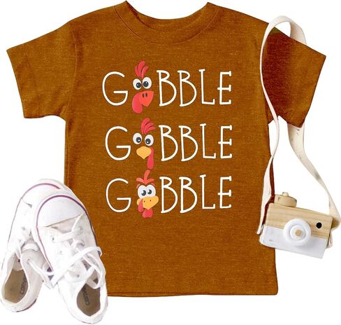 Thanksgiving Shirt Toddler Boys Girls Funny Turkey T-Shirt Kids Gobble Till You Wobble T-Shirt Thankful Grateful Tops in Kuwait