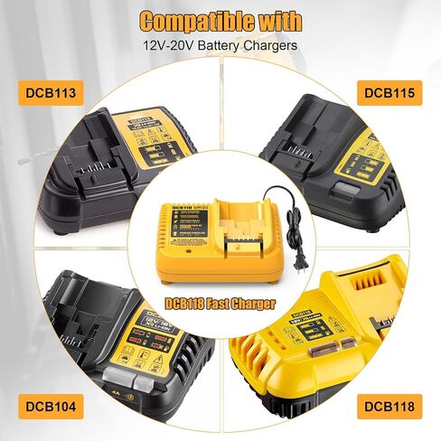 Fast Charger Replacement for Dewalt 12V 20V Lithium Battery Charger, DCB118 Compatible with Dewalt Battery DCB200 DCB201 DCB203 DCB204 DCB206 DCB207 DCB208 DCB230 DCB240, with LED Indicator in Kuwait