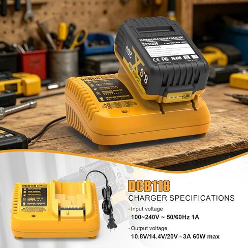 Fast Charger Replacement for Dewalt 12V 20V Lithium Battery Charger, DCB118 Compatible with Dewalt Battery DCB200 DCB201 DCB203 DCB204 DCB206 DCB207 DCB208 DCB230 DCB240, with LED Indicator in Kuwait